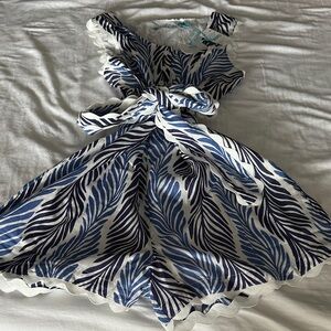 NWT Tori Richard Womens Navy & White Romper button front w/pocket SZ: L